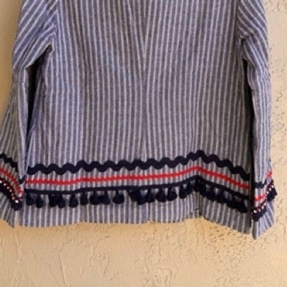 Free The Roses NEW Navy Blue White Striped Tassel Trim Blazer Jacket SMALL - Picture 9 of 9